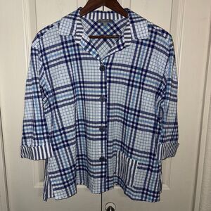 Habitat Button Down Shirt Women’s Small / S Plaid Crinkle Blue Short Sleeve